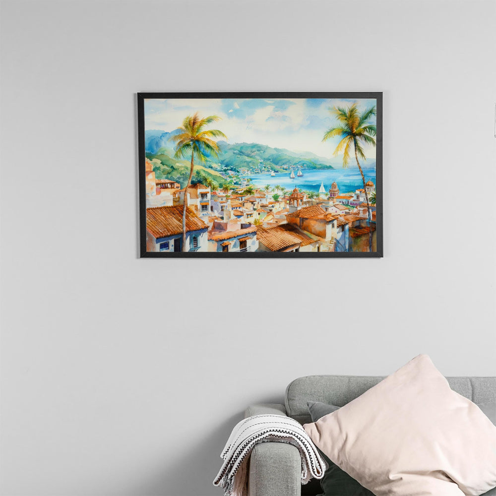 Lindos Watercolor Poster Landscape Wall Art Lindos Wall Hanging Home Décor Lindos Gift Art Lovers Greece Wall Art