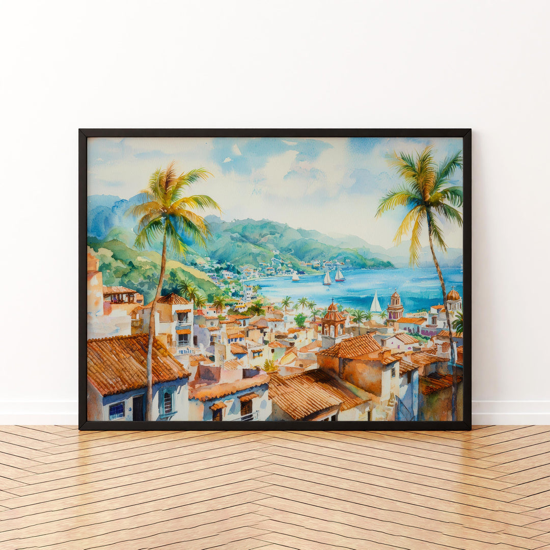 Lindos Watercolor Poster Landscape Wall Art Lindos Wall Hanging Home Décor Lindos Gift Art Lovers Greece Wall Art