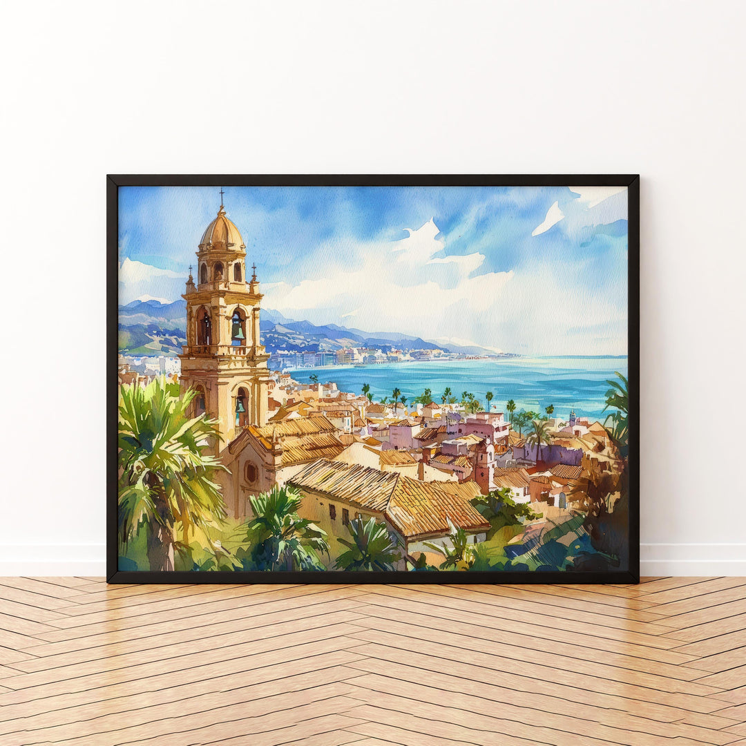 Malaga Watercolor Poster Landscape Wall Art Malaga Wall Hanging Home Décor Malaga Gift Art Lovers Spain Wall Art