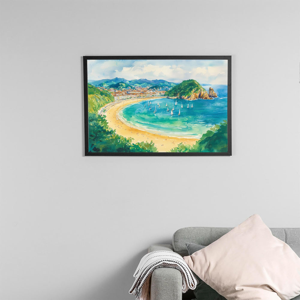 San Sebastian Watercolor Poster Landscape Wall Art San Sebastian Wall Hanging Home Décor San Sebastian Gift Art Lovers Spain Wall Art