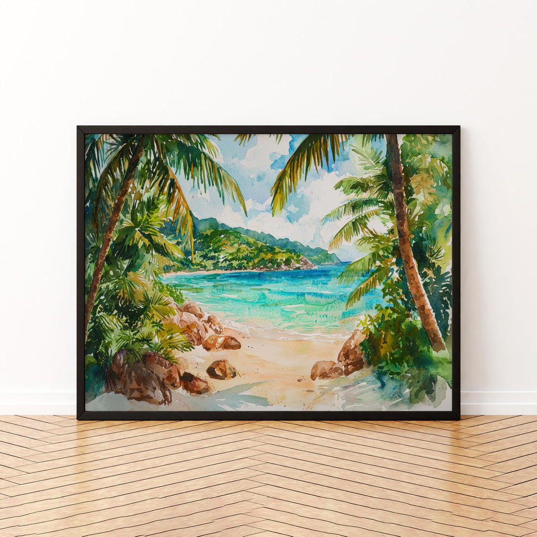 Seychelles Watercolor Poster Landscape Wall Art Seychelles Wall Hanging Home Décor Seychelles Gift Art Lovers Seychelles Wall Art