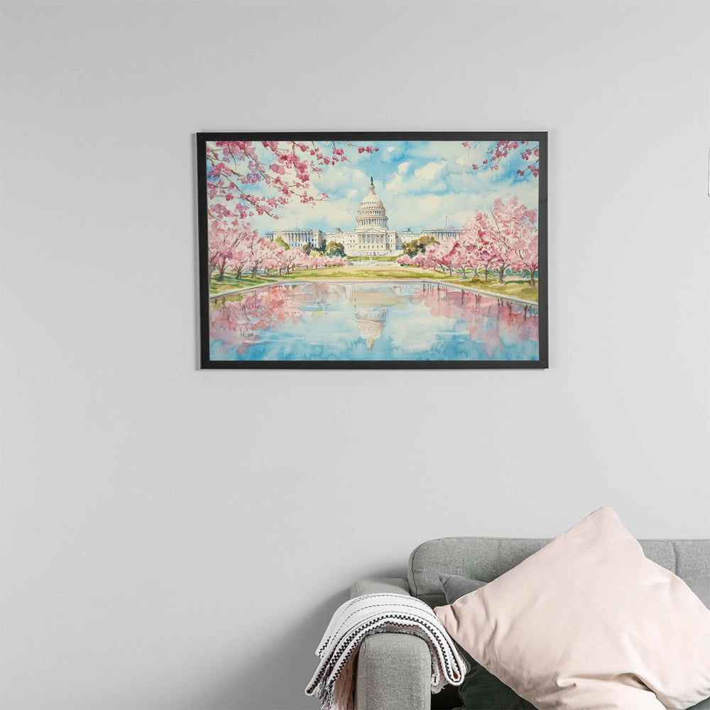 Washington DC Watercolor Poster Landscape Wall Art Washington DC Wall Hanging Home Décor Washington DC Gift Art Lovers United States Art