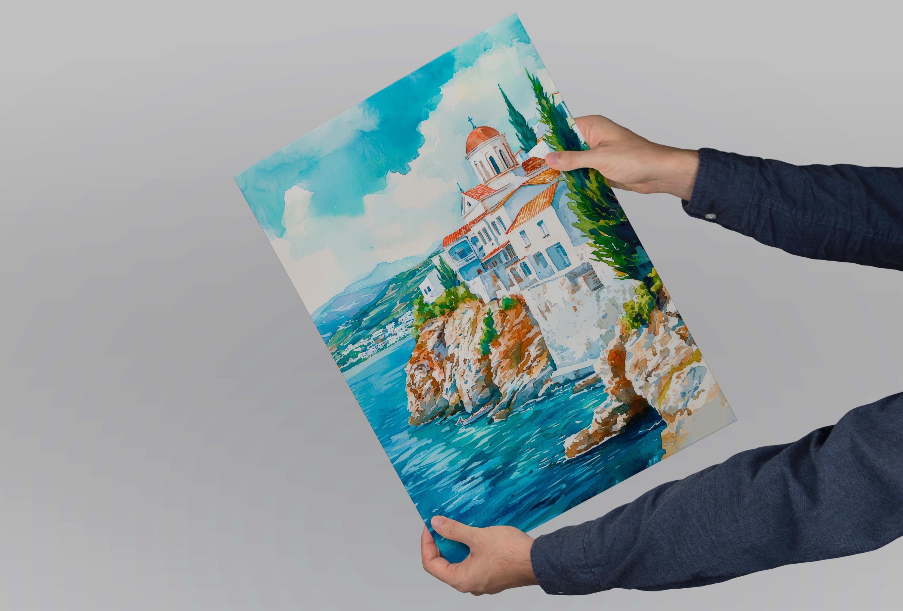 Andros Watercolor Poster Wall Art Andros Wall Hanging Home Décor Andros Gift Art Lovers Greece Wall Art
