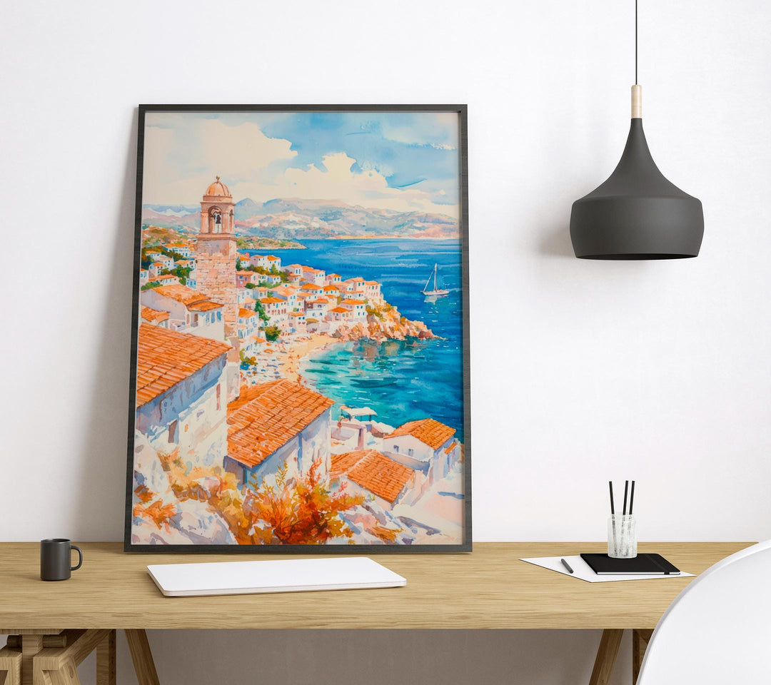 Hydra Watercolor Poster Wall Art Hydra Wall Hanging Home Décor Hydra Gift Art Lovers Greece Wall Art