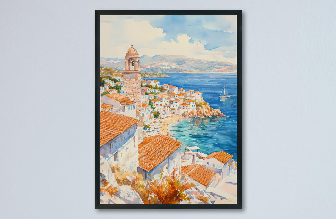 Hydra Watercolor Poster Wall Art Hydra Wall Hanging Home Décor Hydra Gift Art Lovers Greece Wall Art