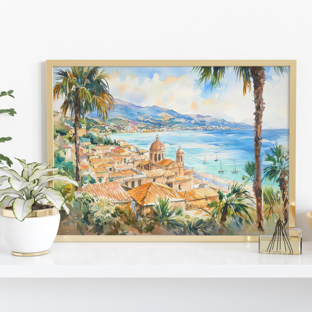 Sicily Watercolor Poster Landscape Wall Art Sicily Wall Hanging Home Décor Sicily Gift Art Lovers Italy Wall Art