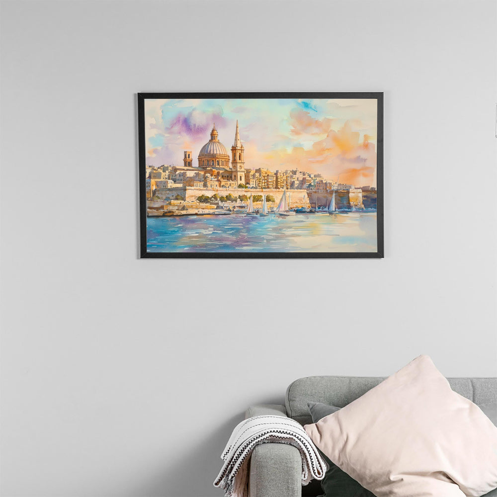 Valletta Watercolor Poster Landscape Wall Art Valletta Wall Hanging Home Décor Valletta Gift Art Lovers Malta Wall Art