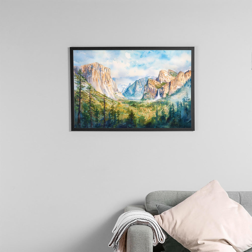 Yosemite Valley Watercolor Poster Landscape Wall Art Yosemite Valley Wall Hanging Home Décor Yosemite Valley Gift Art Lovers United States