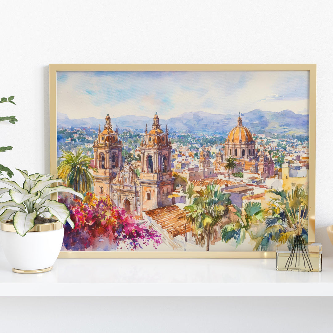 Mexico City Watercolor Poster Landscape Wall Art Mexico City Wall Hanging Home Décor Mexico City Gift Art Lovers Mexico Wall Art