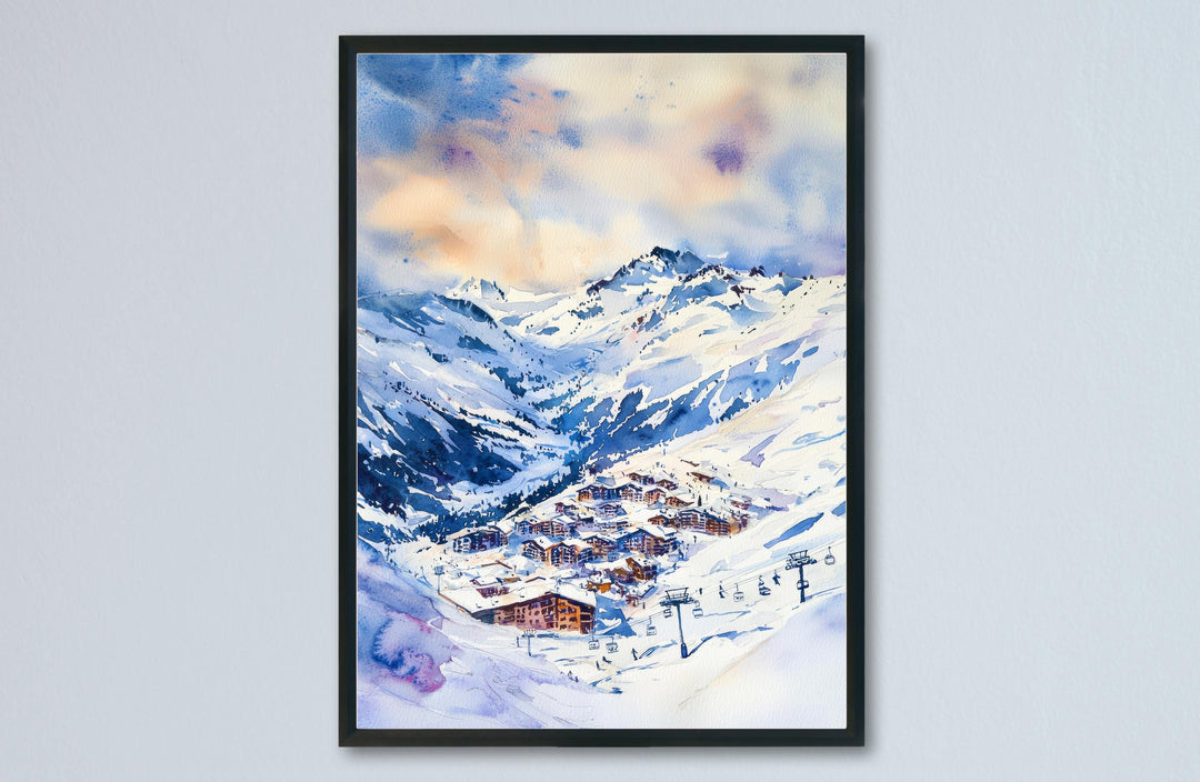 Val Thorens Watercolor Poster Wall Art Val Thorens Wall Hanging Home Décor Val Thorens Gift Art Lovers France Wall Art