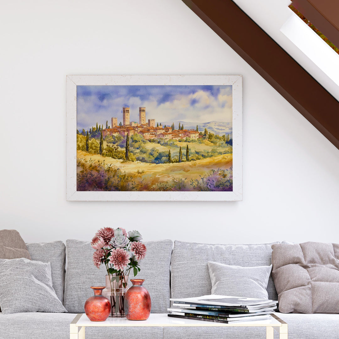San Gimignano Watercolor Poster Landscape Wall Art San Gimignano Wall Hanging Home Décor San Gimignano Gift Art Lovers Italy Wall Art