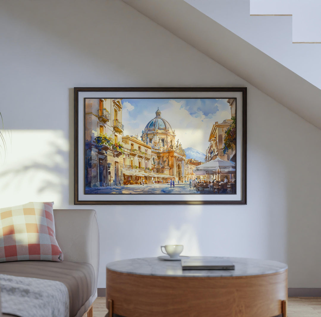 Catania Watercolor Poster Landscape Wall Art Catania Wall Hanging Home Décor Catania Gift Art Lovers Italy Wall Art