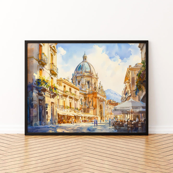 Catania Watercolor Poster Landscape Wall Art Catania Wall Hanging Home Décor Catania Gift Art Lovers Italy Wall Art
