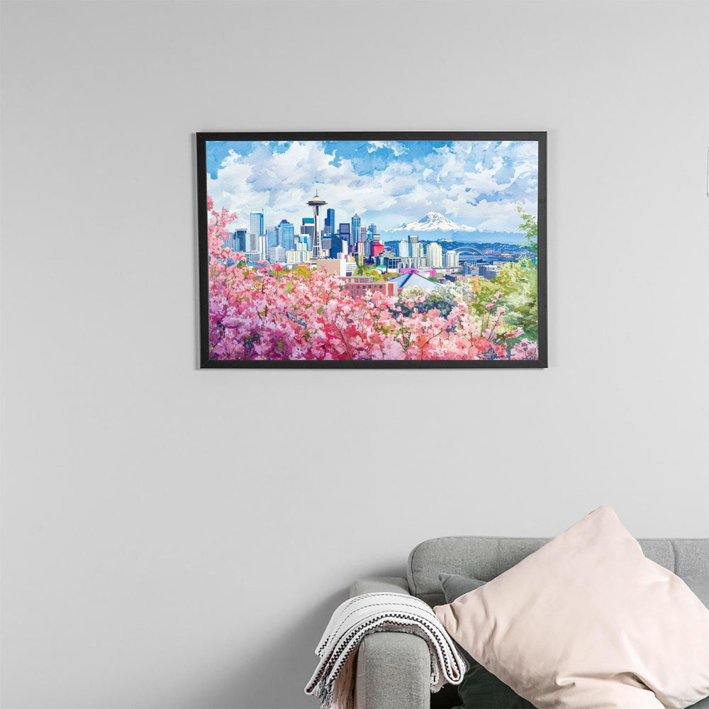Seattle Watercolor Poster Landscape Wall Art Seattle Wall Hanging Home Décor Seattle Gift Art Lovers United States Wall Art