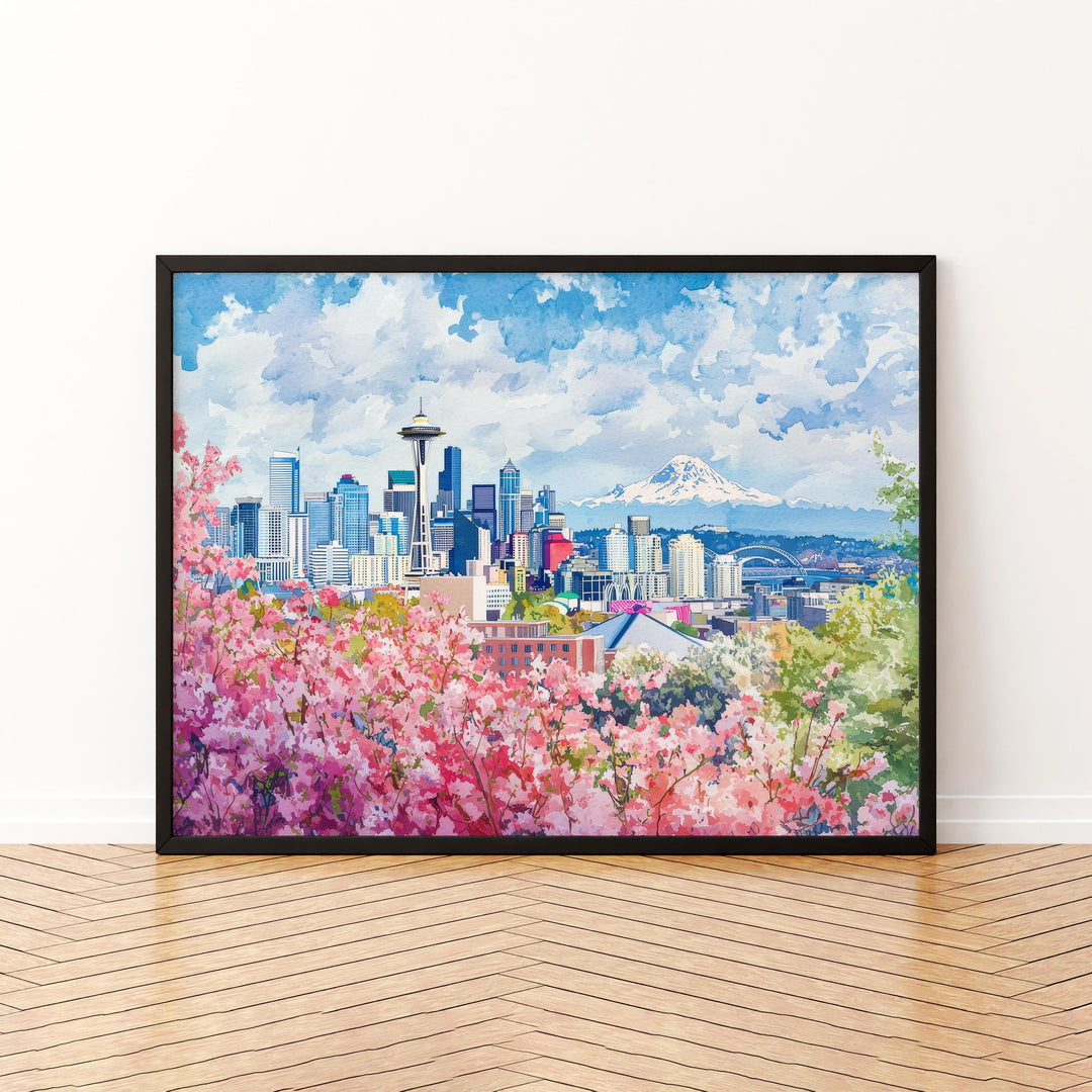 Seattle Watercolor Poster Landscape Wall Art Seattle Wall Hanging Home Décor Seattle Gift Art Lovers United States Wall Art