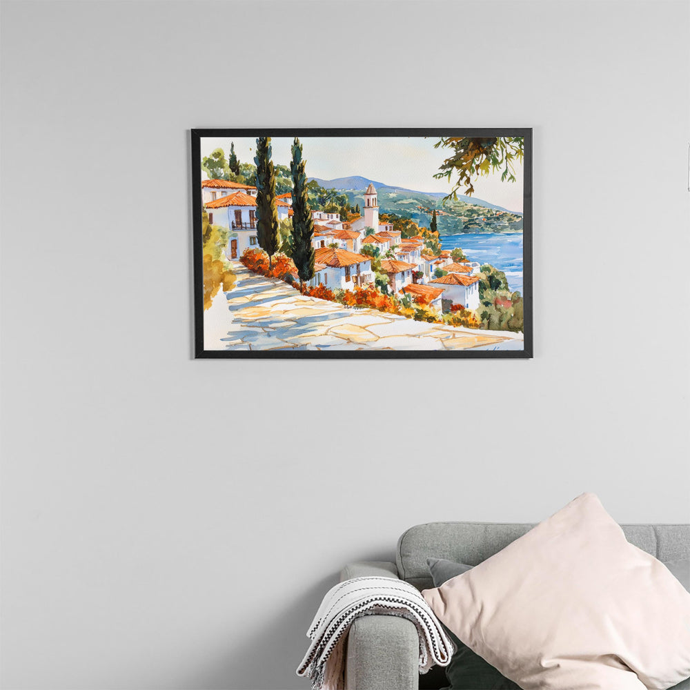 Skiathos Watercolor Poster Landscape Wall Art Skiathos Wall Hanging Home Décor Skiathos Gift Art Lovers Greece Wall Art