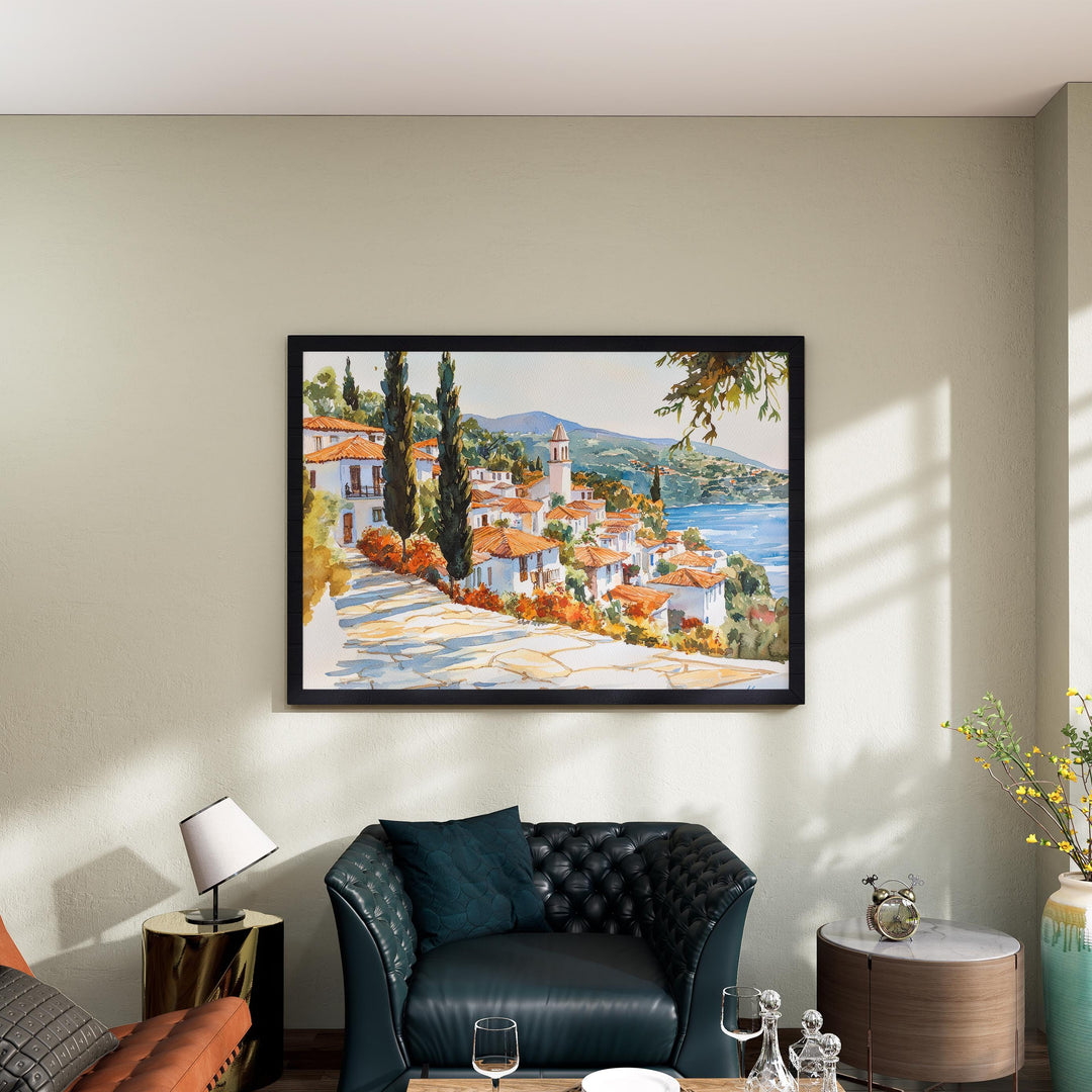 Skiathos Watercolor Poster Landscape Wall Art Skiathos Wall Hanging Home Décor Skiathos Gift Art Lovers Greece Wall Art