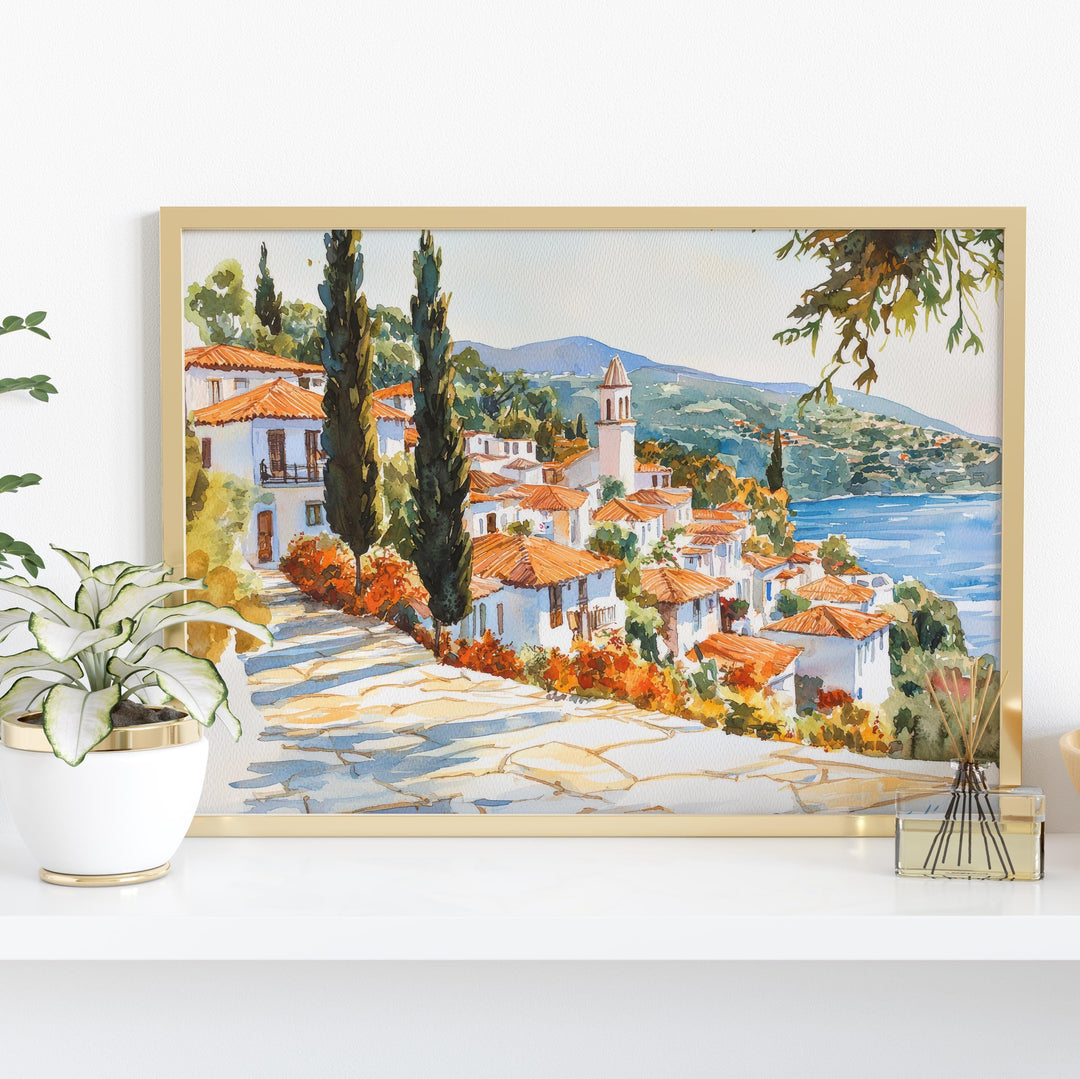 Skiathos Watercolor Poster Landscape Wall Art Skiathos Wall Hanging Home Décor Skiathos Gift Art Lovers Greece Wall Art
