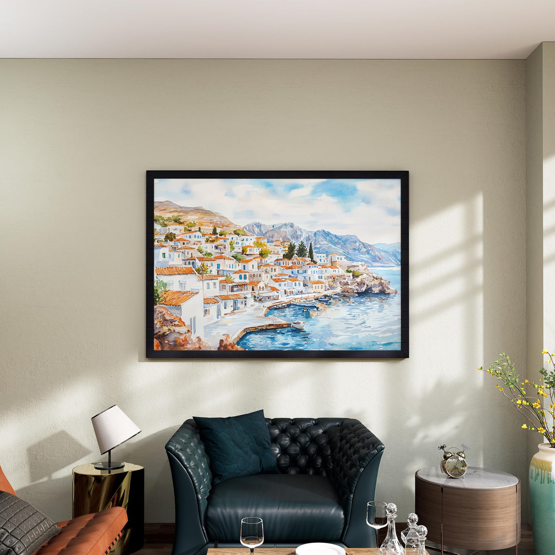 Hydra watercolor poster Wall Art Hydra Wall Hanging Home Décor Hydra Gift Art Lovers Greece Wall Art