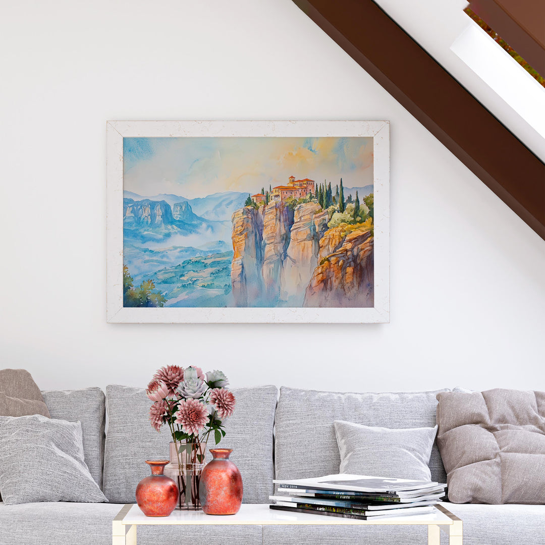 Meteora watercolor poster Wall Art Meteora Wall Hanging Home Décor Meteora Gift Art Lovers Greece Wall Art