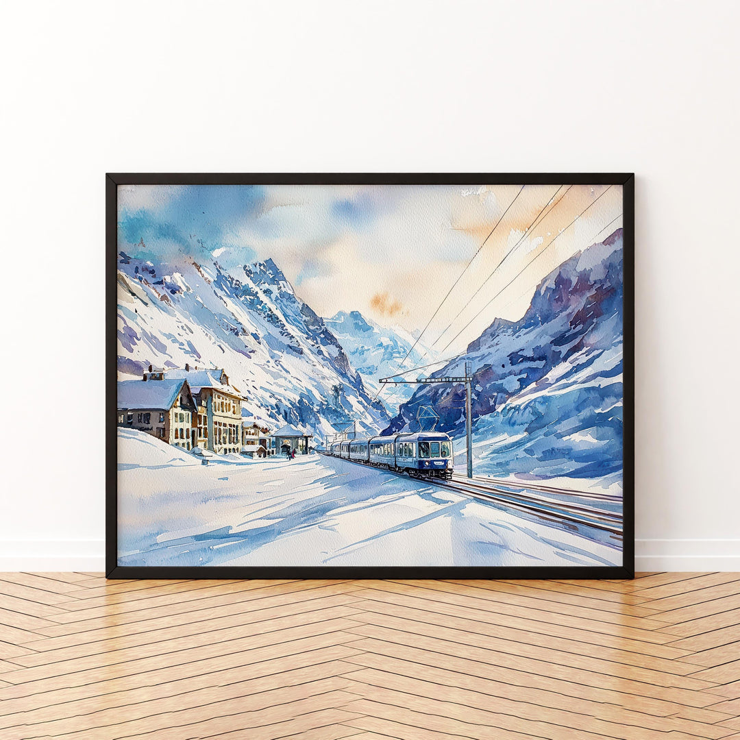 Jungfraujoch watercolor poster Wall Art Jungfraujoch Wall Hanging Home Décor Jungfraujoch Gift Art Lovers Switzerland wall art