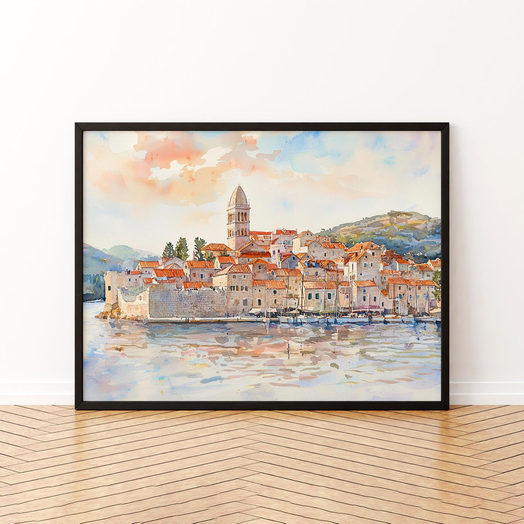 Korčula watercolor poster Wall Art Korčula Wall Hanging Home Décor Korčula Gift Art Lovers Croatia Wall Art