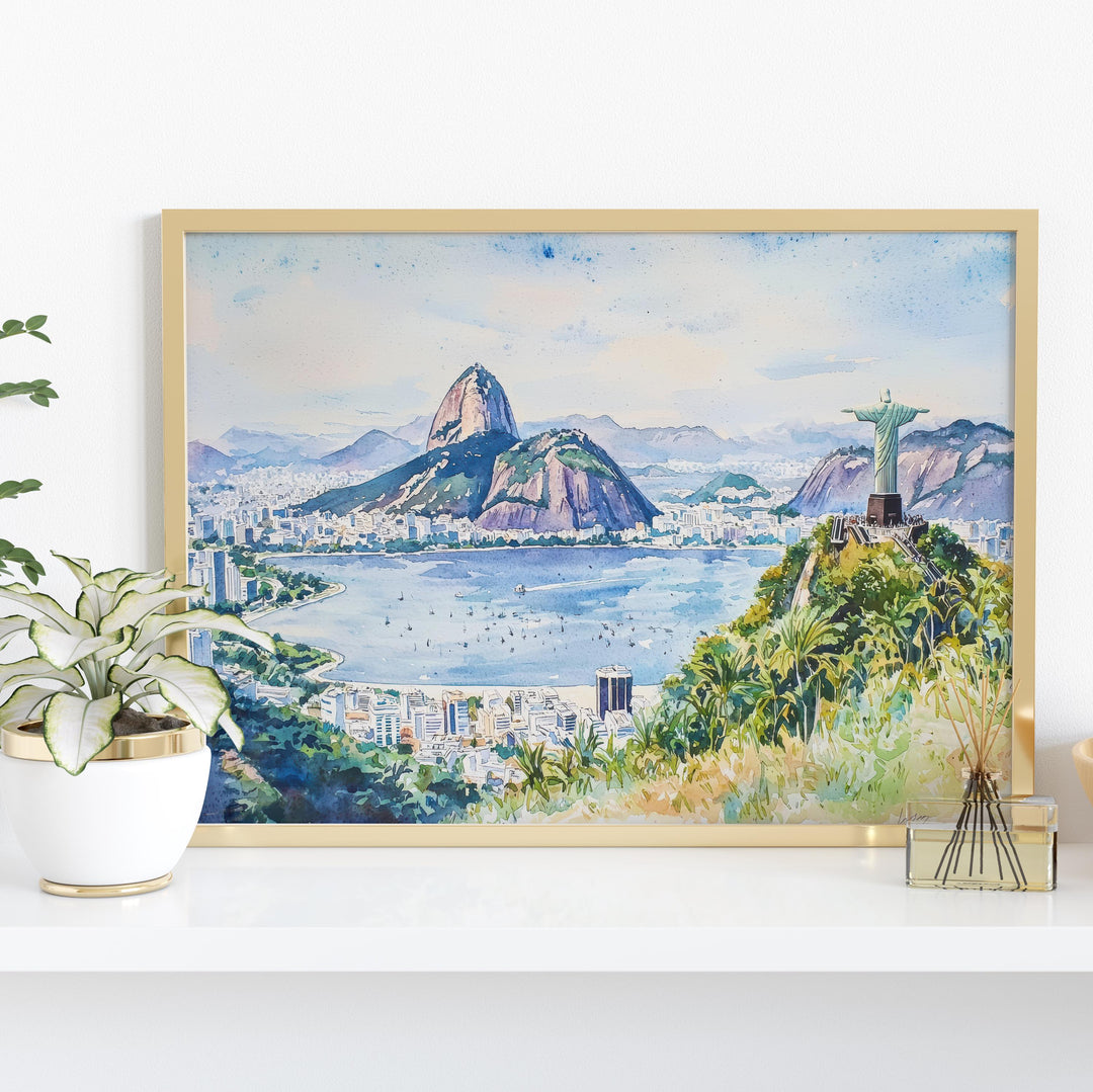 Rio de Janeiro Watercolor Poster Landscape Wall Art Rio de Janeiro Wall Hanging Home Décor Rio de Janeiro Gift Art Lovers Brazil Wall Art