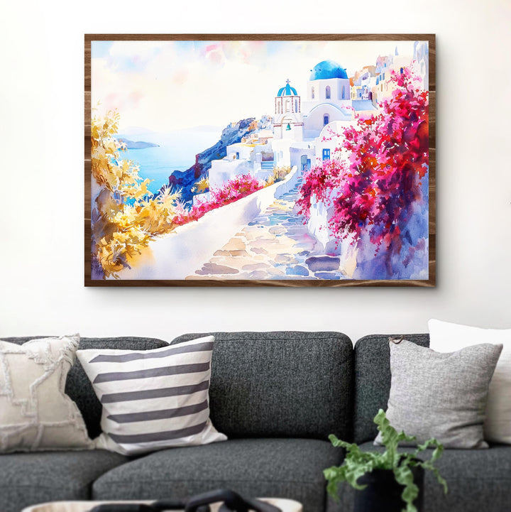 Santorini Watercolor Poster Landscape Wall Art Santorini Wall Hanging Home Décor Santorini Gift Art Lovers Greece Wall Art