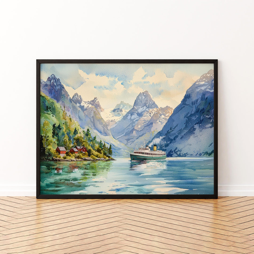 Fjords Watercolor Poster Landscape Wall Art Fjords Wall Hanging Home Décor Fjords Gift Art Lovers Norway Wall Art
