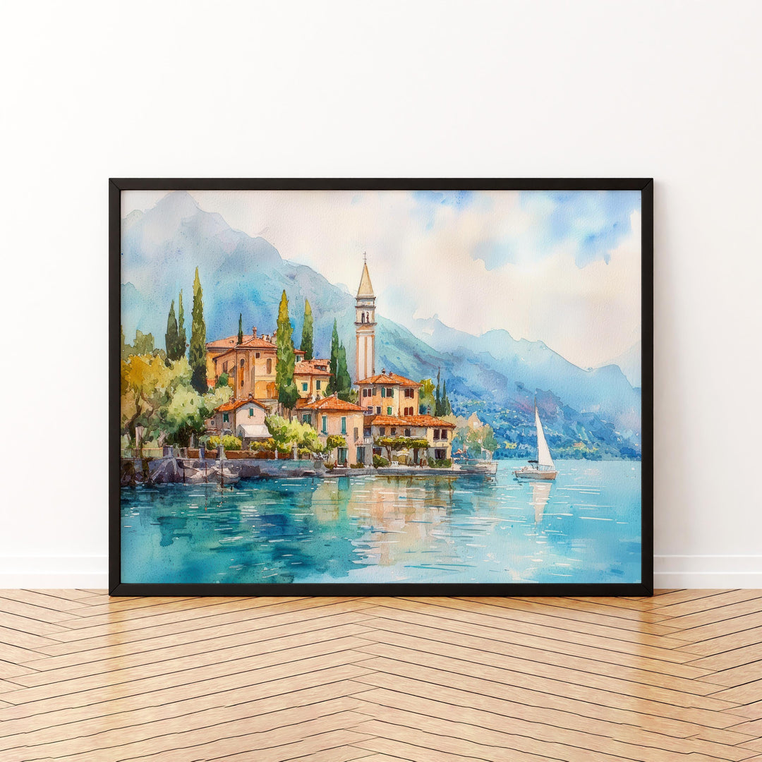 Lake Como Watercolor Poster Landscape Wall Art Lake Como Wall Hanging Home Décor Lake Como Gift Art Lovers Italy Wall Art