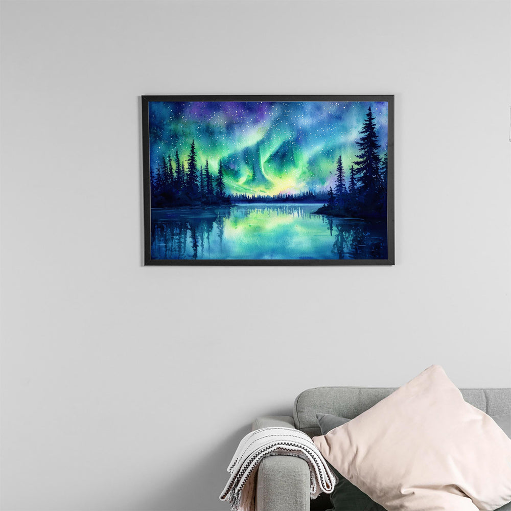 Northern Lights Watercolor Poster Landscape Wall Art Northern Lights Wall Hanging Home Décor Northern Lights Gift Art Lovers Norway Wall Art