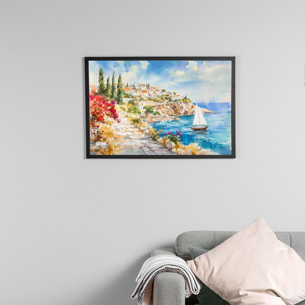 Rhodes Watercolor Poster Landscape Wall Art Rhodes Wall Hanging Home Décor Rhodes Gift Art Lovers Greece Wall Art