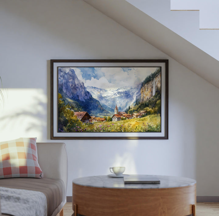 Lauterbrunnen Watercolor Poster Landscape Wall Art Lauterbrunnen Wall Hanging Home Décor Lauterbrunnen Gift Art Lovers Switzerland Wall Art