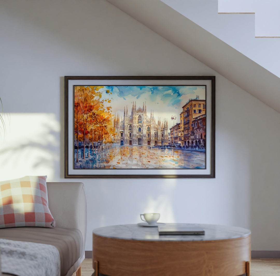 Milan Watercolor Poster Landscape Wall Art Milan Wall Hanging Home Décor Milan Gift Art Lovers Italy Wall Art