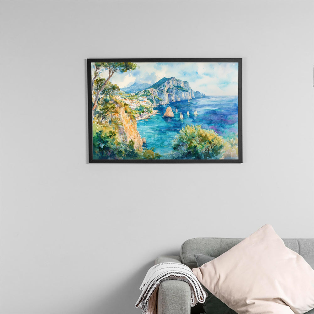 Capri Watercolor Poster Landscape Wall Art Capri Wall Hanging Home Décor Capri Gift Art Lovers Italy Wall Art