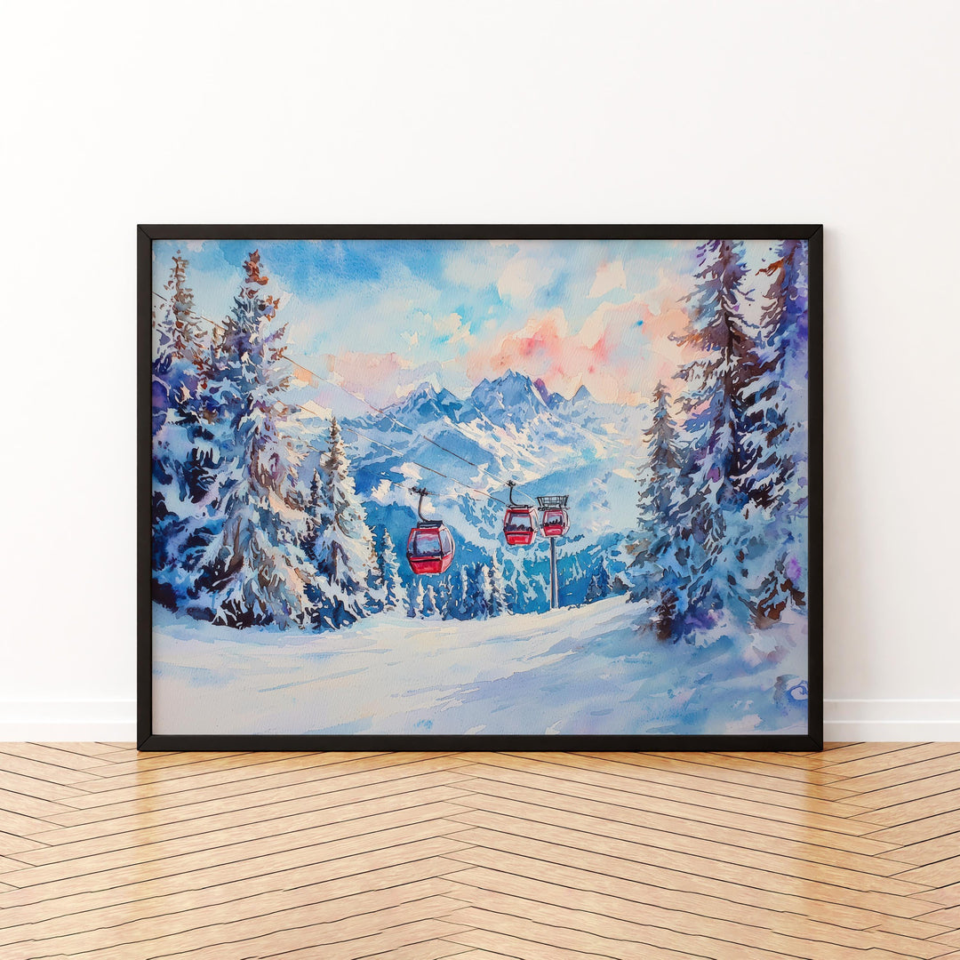 La Plagne Watercolor Poster Landscape Wall Art La Plagne Wall Hanging Home Décor La Plagne Gift Art Lovers France Wall Art