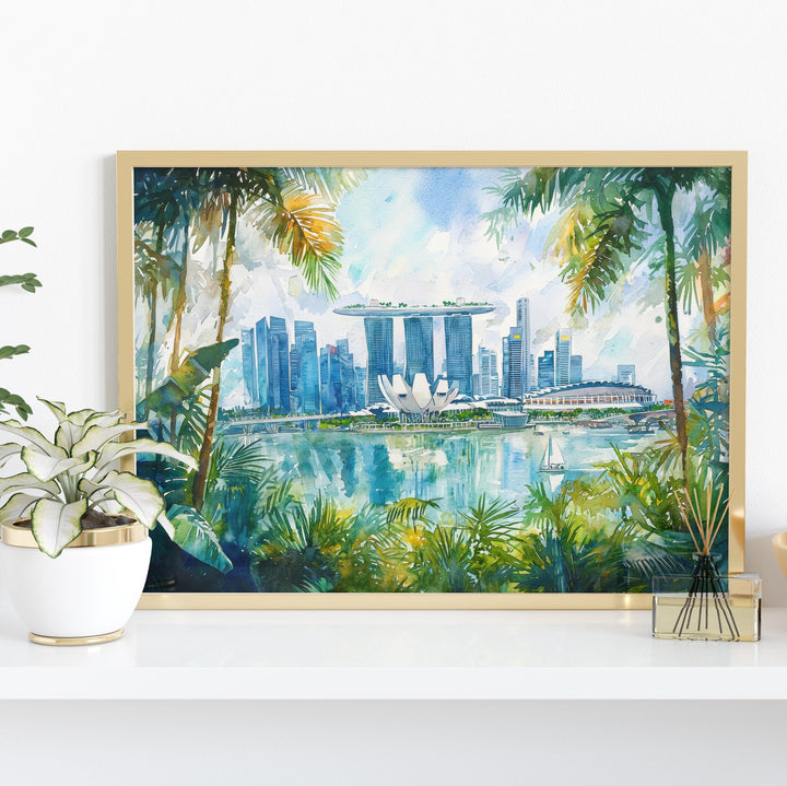 Singapore Watercolor Poster Landscape Wall Art Singapore Wall Hanging Home Décor Singapore Gift Art Lovers Singapore Wall Art