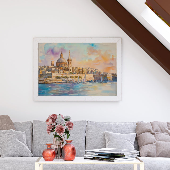 Valletta Watercolor Poster Landscape Wall Art Valletta Wall Hanging Home Décor Valletta Gift Art Lovers Malta Wall Art