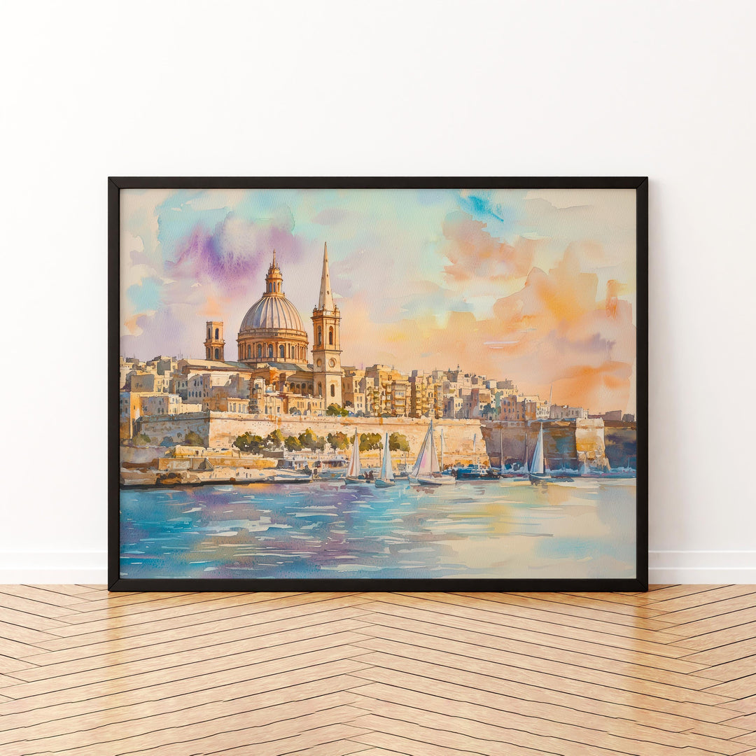 Valletta Watercolor Poster Landscape Wall Art Valletta Wall Hanging Home Décor Valletta Gift Art Lovers Malta Wall Art