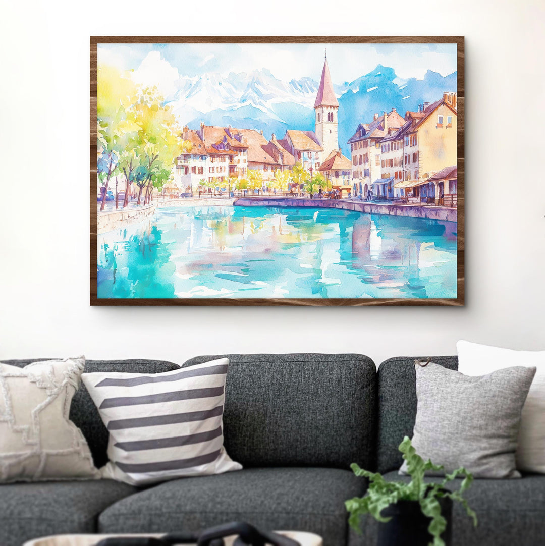Annecy Watercolor Poster Landscape Wall Art Annecy Wall Hanging Home Décor Annecy Gift Art Lovers France Wall Art