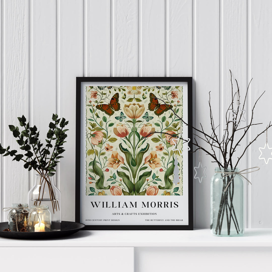 William Morris Butterfly & Flowers Poster Vintage Botanical Wall Art Classic Floral Print Elegant Nature Decor Timeless Artwork for Home