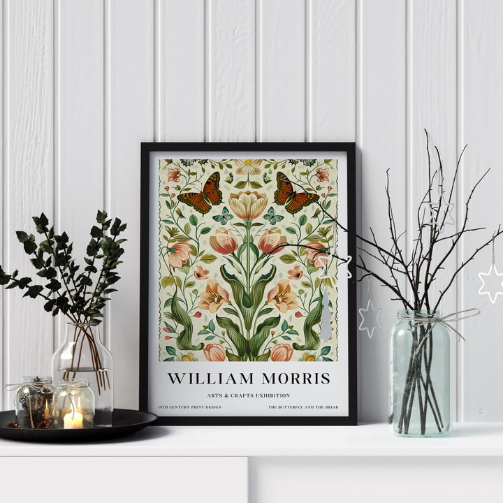 William Morris Butterfly & Flowers Poster Vintage Botanical Wall Art Classic Floral Print Elegant Nature Decor Timeless Artwork for Home
