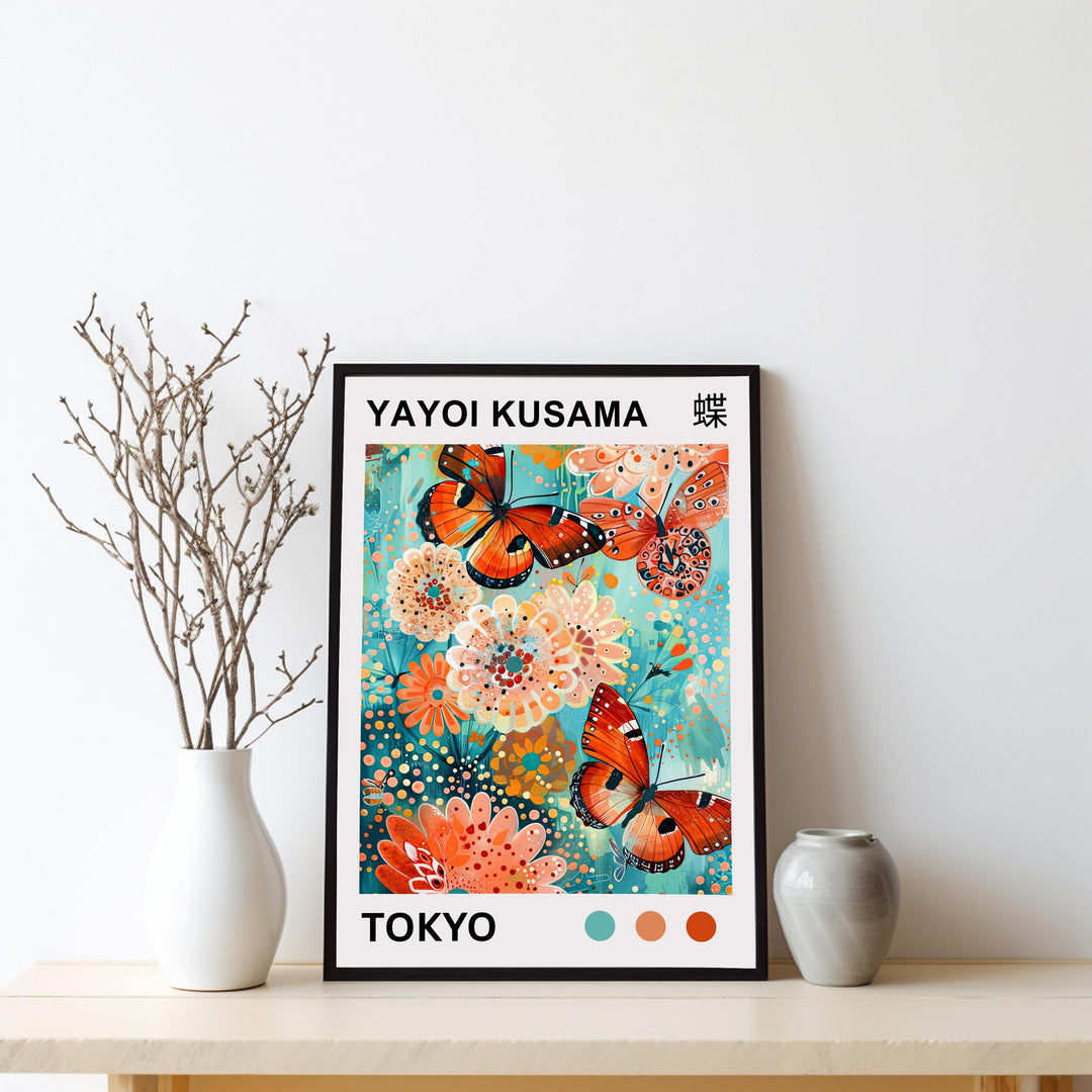 Yayoi Kusama Butterfly Poster Modern Pop Art Print Japanese Abstract Wall Decor Colorful Polka Dot Insect Artwork for Contemporary Homes