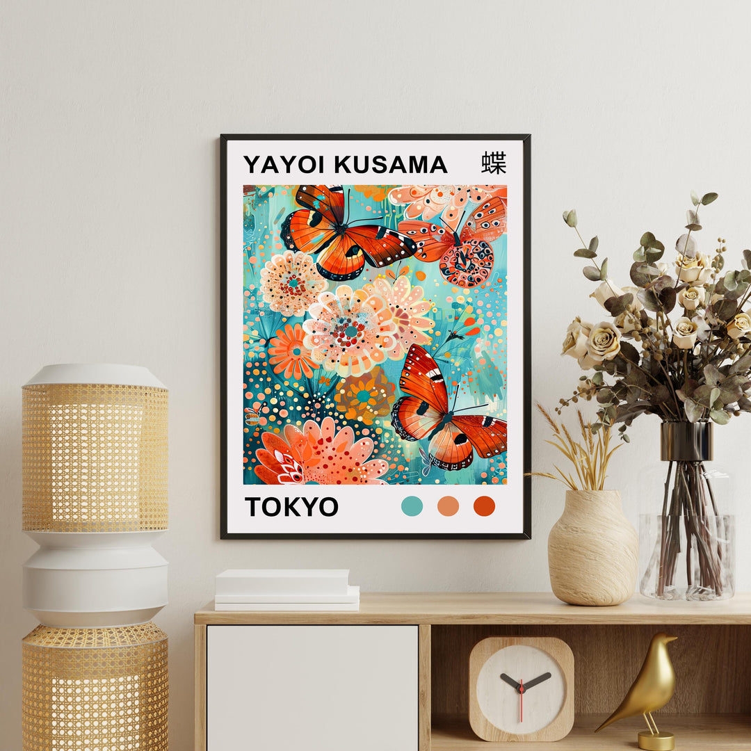 Yayoi Kusama Butterfly Poster Modern Pop Art Print Japanese Abstract Wall Decor Colorful Polka Dot Insect Artwork for Contemporary Homes