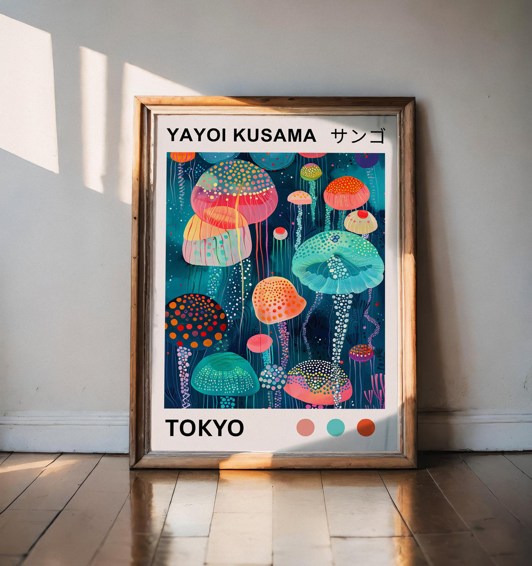 Yayoi Kusama Jellyfish Poster Modern Pop Art Print Japanese Abstract Ocean Decor Polka Dot Sea Creature Artwork for Contemporary Homes