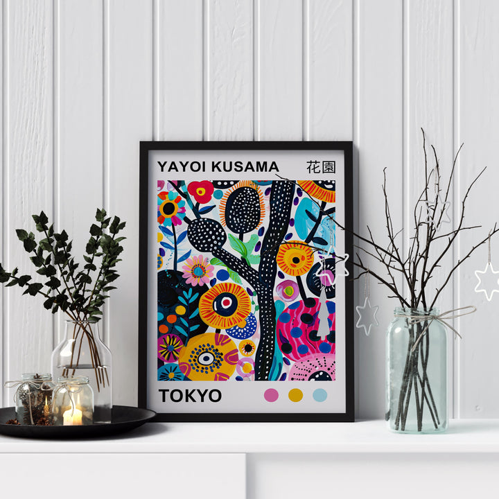 Yayoi Kusama Flower Poster Modern Pop Art Print Japanese Abstract Floral Design Polka Dot Botanical Wall Decor for Contemporary Homes