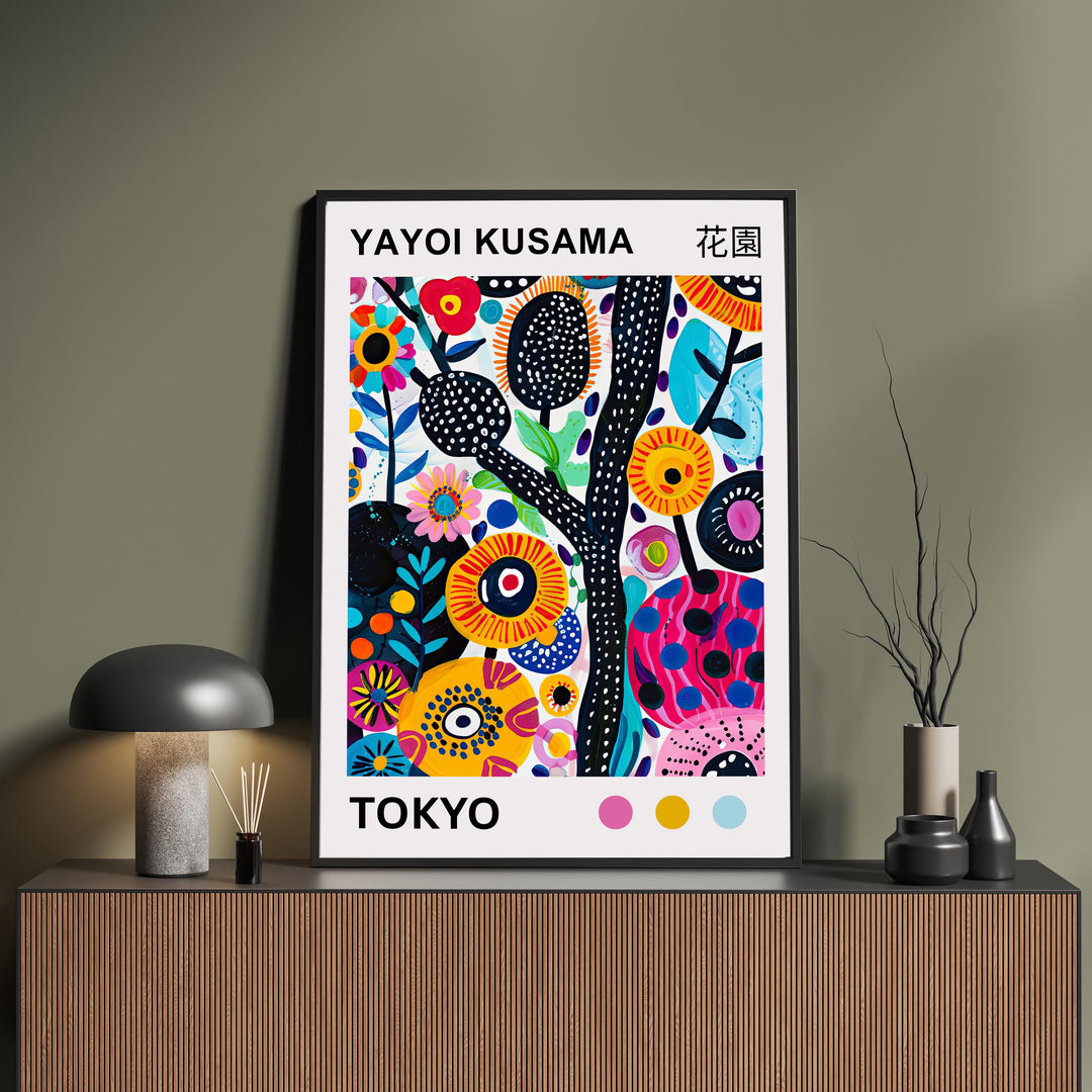 Yayoi Kusama Flower Poster Modern Pop Art Print Japanese Abstract Floral Design Polka Dot Botanical Wall Decor for Contemporary Homes