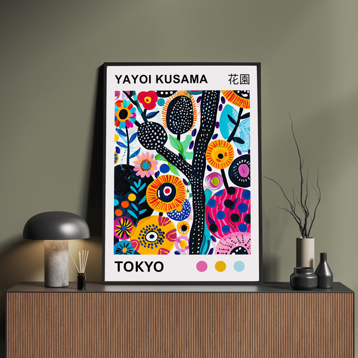 Yayoi Kusama Flower Poster Modern Pop Art Print Japanese Abstract Floral Design Polka Dot Botanical Wall Decor for Contemporary Homes