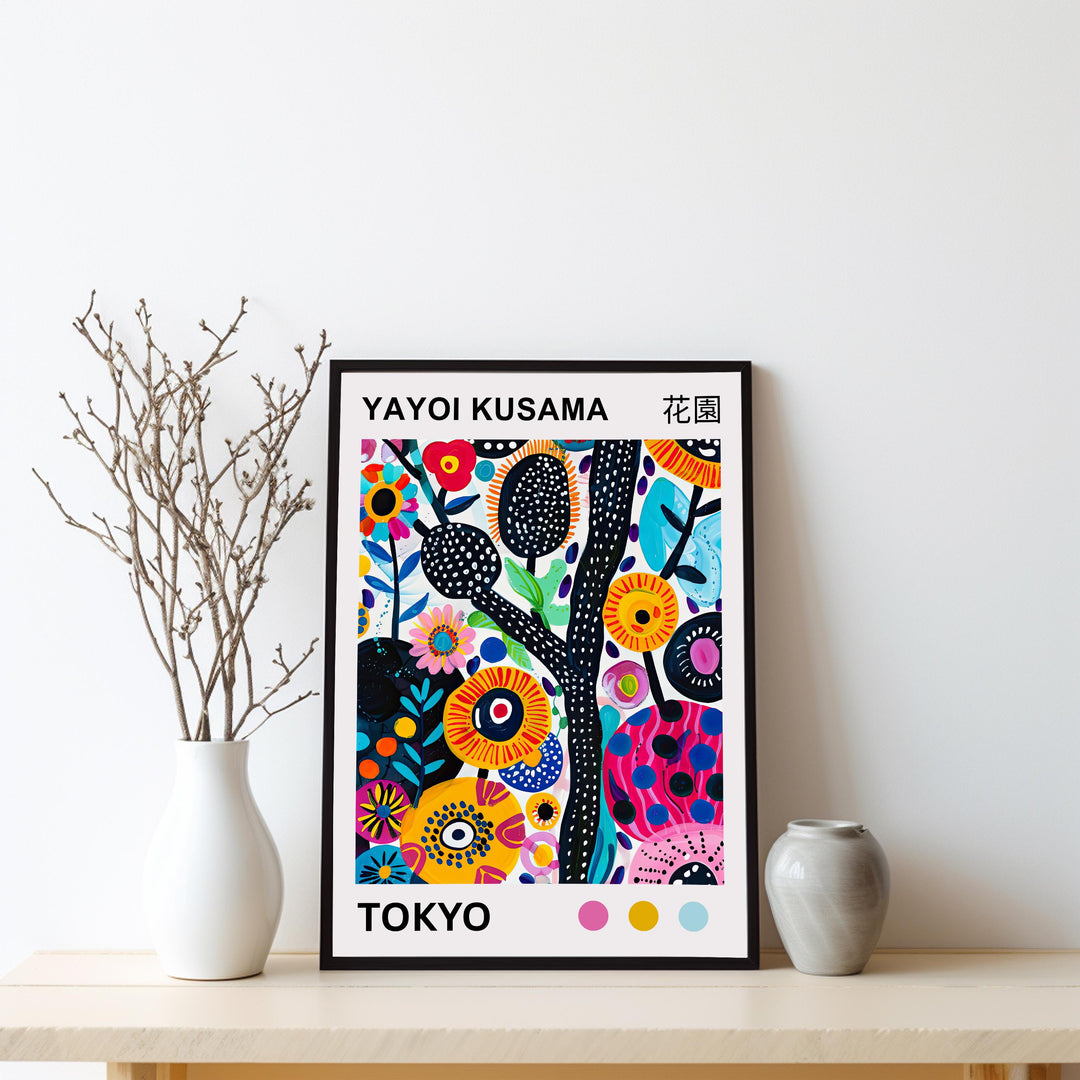Yayoi Kusama Flower Poster Modern Pop Art Print Japanese Abstract Floral Design Polka Dot Botanical Wall Decor for Contemporary Homes