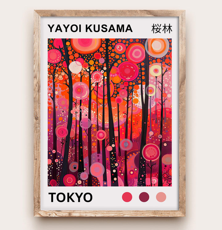 Yayoi Kusama Pink Forest Poster Modern Pop Art Print Japanese Abstract Landscape Polka Dot Nature Artwork for Contemporary Home Decor